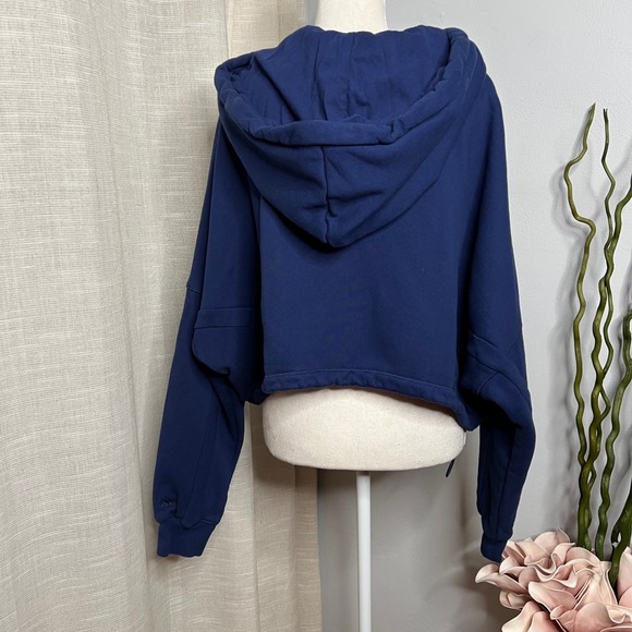 Adidas x Ivy Park Cropped Hoodie Sweatshirt Workout Blue Women's Size Medium - Picture 2 of 10